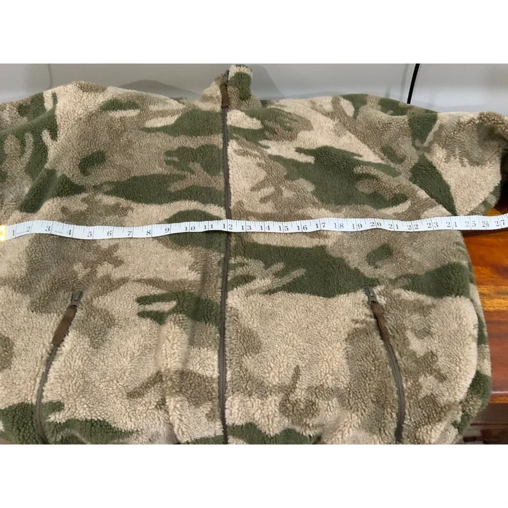 Cabelas Mens Camo Sherpa Fleece Full Zip Jacket M37JK264R Green Tan L Regular